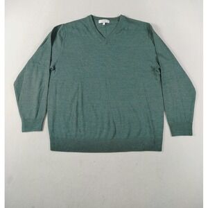 Turnbury Sweater Mens Large Green Extra Fine Merino Wool V Neck Knit Cabincore